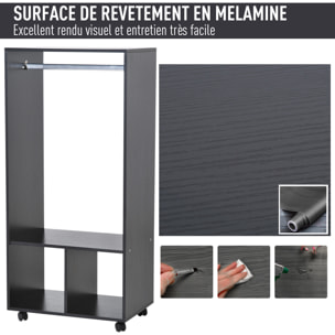 Armoire penderie étagère 2 niches penderie 4 roulettes pivotantes dim. 60L x 40l x 128H cm noir