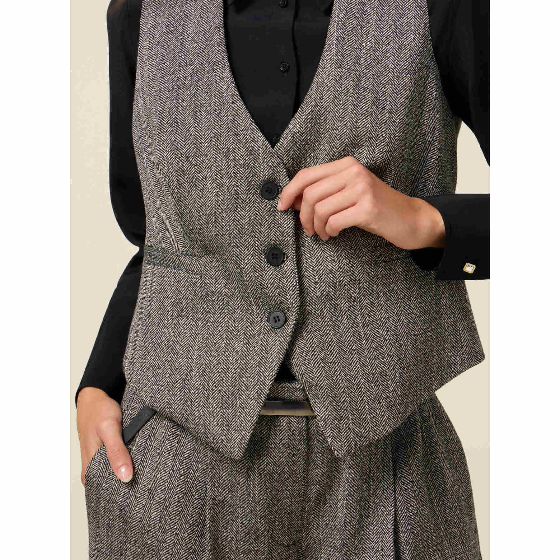 Oltre - Chaleco de franela a rayas - Gris