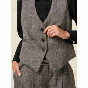 Oltre - Chaleco de franela a rayas - Gris