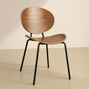 Lot de 2 chaises en bois foncé et pieds en métal noir GASPARD