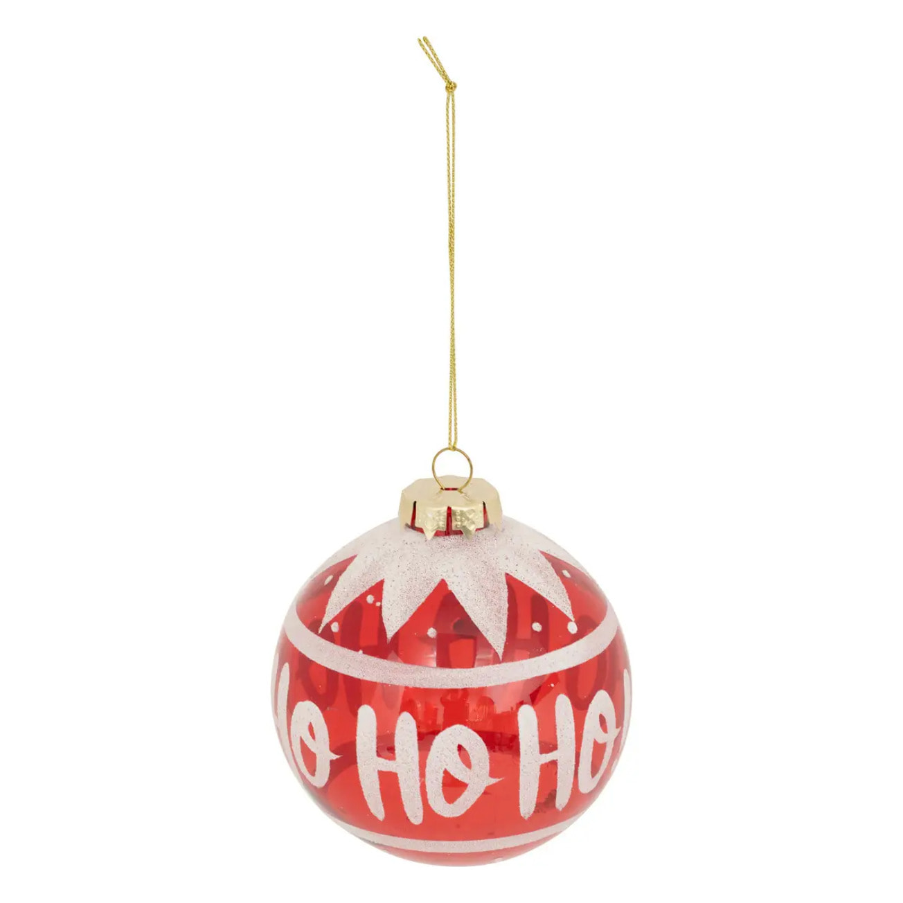 Boule verre Hô Hô Hô D.9cm rouge et blanc