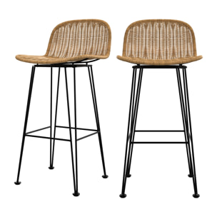 Lot de 2 chaises de bar 76 cm en résine tressée marron - Jigani