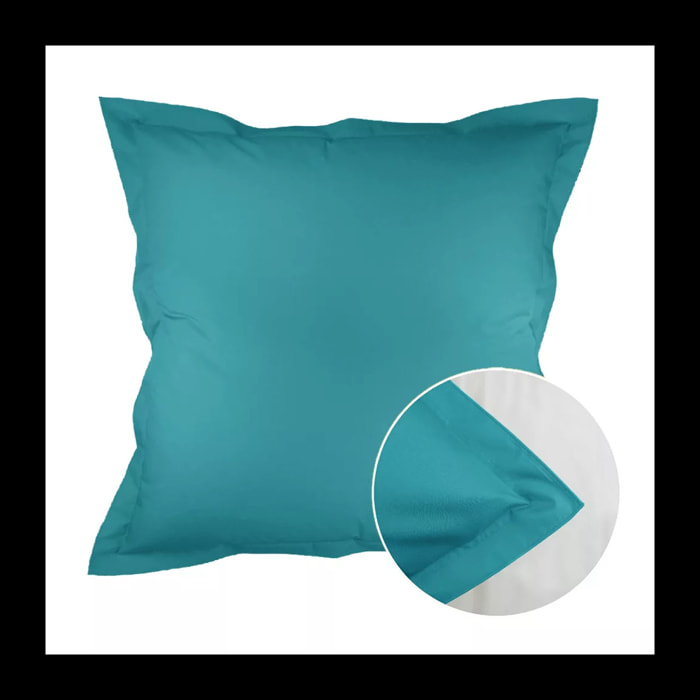 Taie d'oreiller percale de coton uni bleu Olana petrole