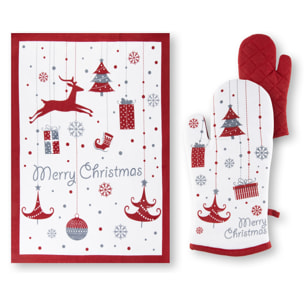 Set torchon avec gant de cuisine Excelsa – Merry Christmas, Coton Blanc