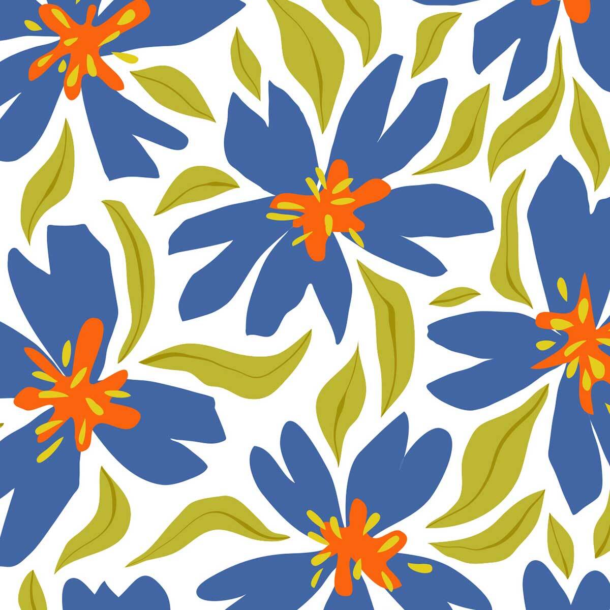 Affiche encadrée fleurs bleues décoratives Affiche + cadre en métal - Noir