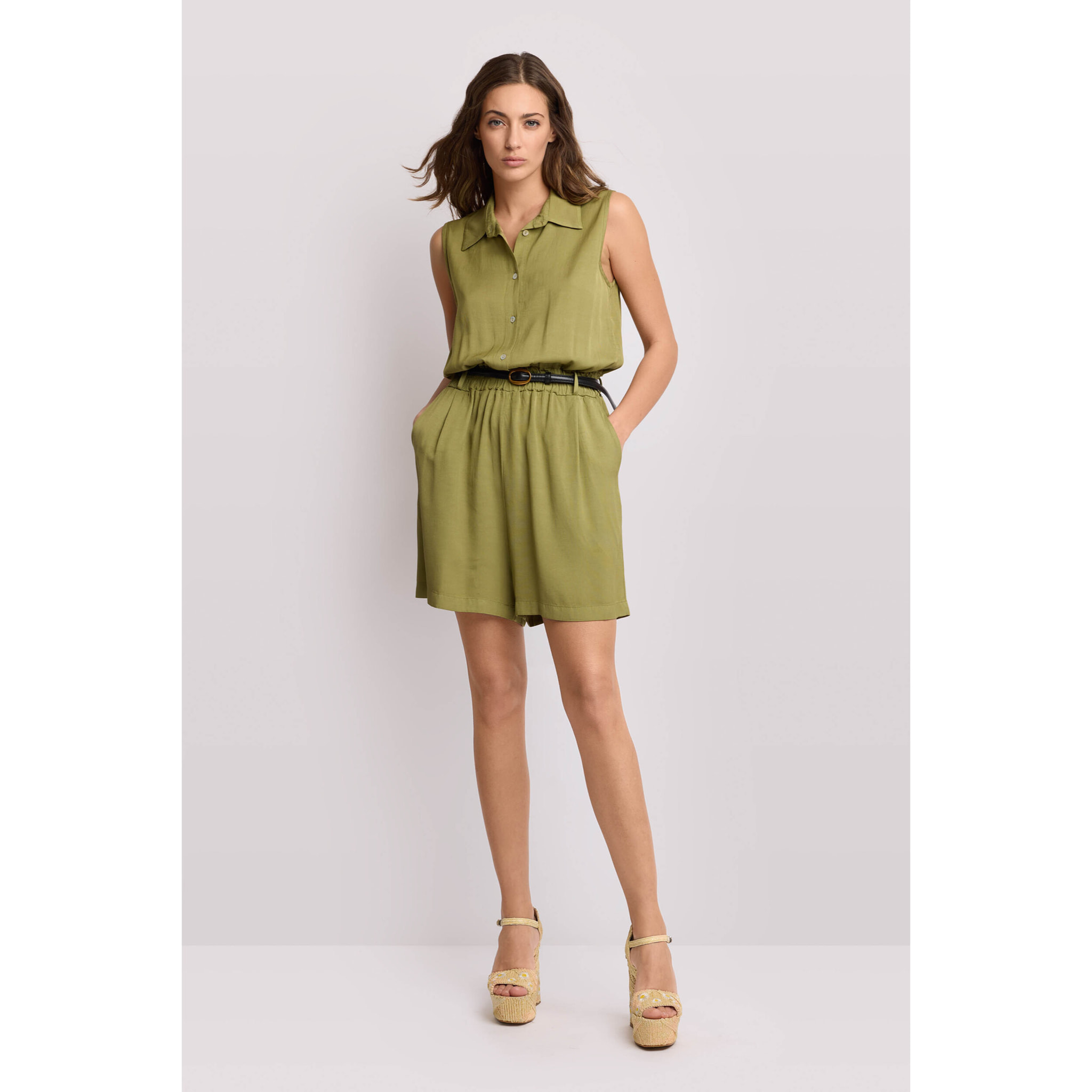 Kocca - Tuta corta con colletto a camicia Donna, Tinta unita, Colletto di camicia