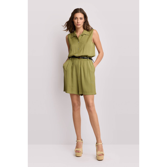 Kocca - Tuta corta con colletto a camicia Donna, Tinta unita, Colletto di camicia