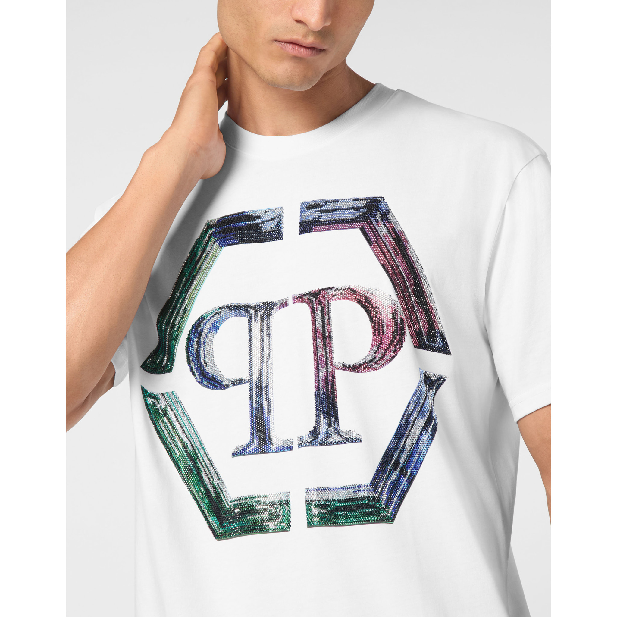 PHILIPP PLEIN Camiseta de cuello redondo y manga corta HEXAGON