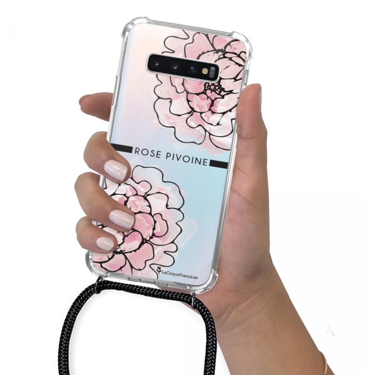 Coque cordon Samsung Galaxy S10 Dessin Rose Pivoine La Coque Francaise