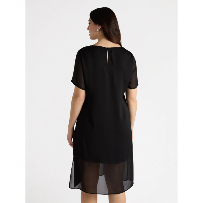 Fiorella Rubino - Vestido recto con inserciones transparentes - Negro