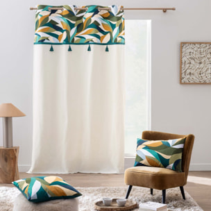 Coussin polycoton motif feuilles graphiques - Bleu