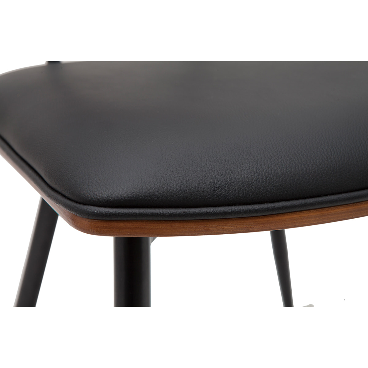 Chaises vintage en bois foncé noyer assises noires et métal noir (lot de 2) JOLINE