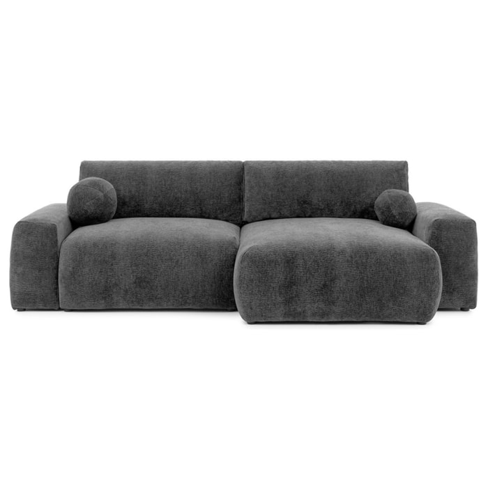 Constance - Canapé d'angle réversible 4 places convertible avec coffre en velours relief - Gris