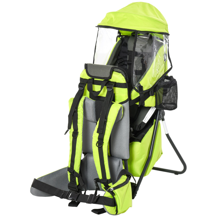 Mochila Portabebés Plegable Portador de Bebé con Techo Impermeable Base de Soporte y Múltiples Bolsillos para 6-36 Meses Carga 15 kg 38x77x87,5 cm Verde Claro