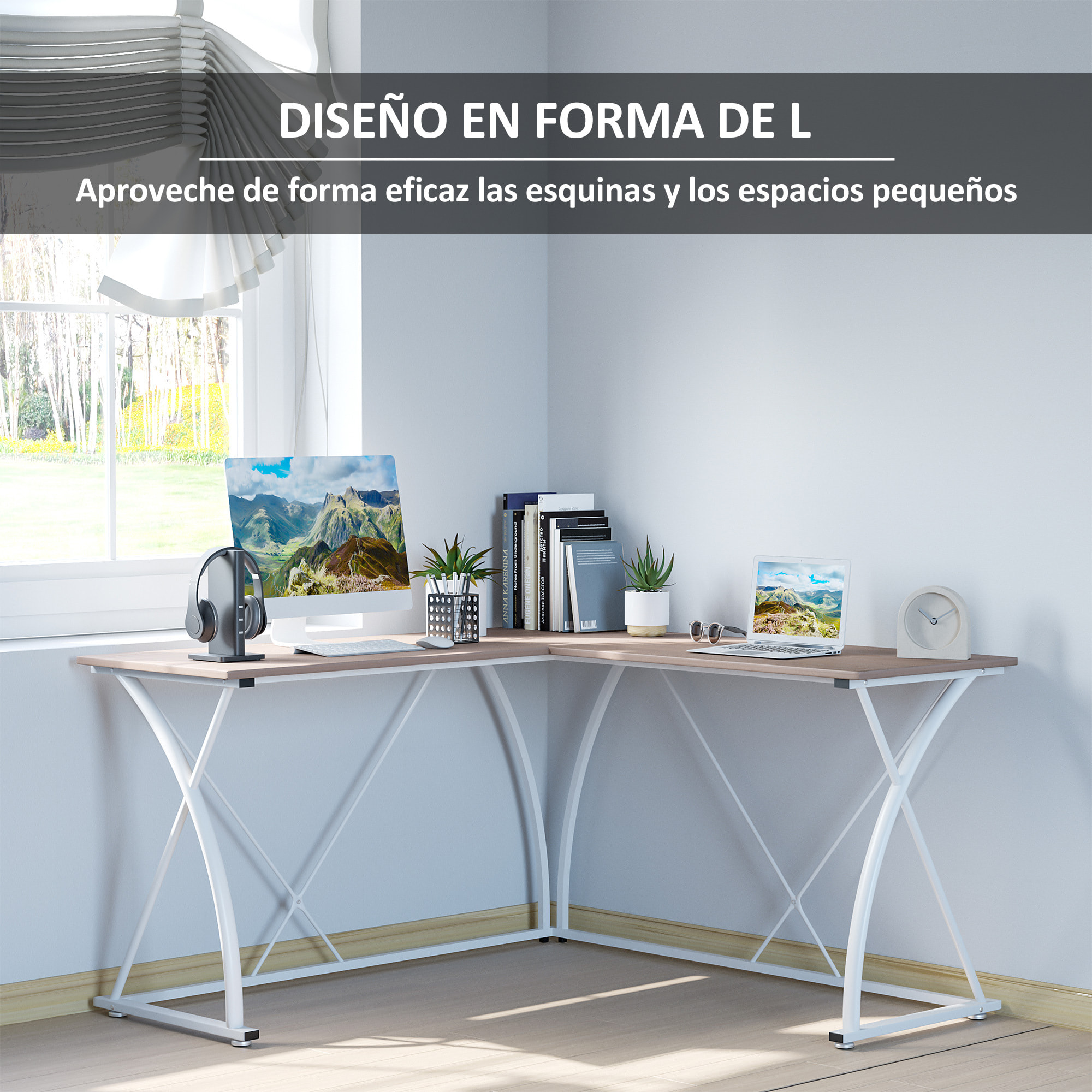 Mesa de Ordenador para Oficina de Madera 142x142x76cm Blanco