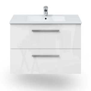 Mueble de baño con espejo Feel 2 cajones Blanco Brillo