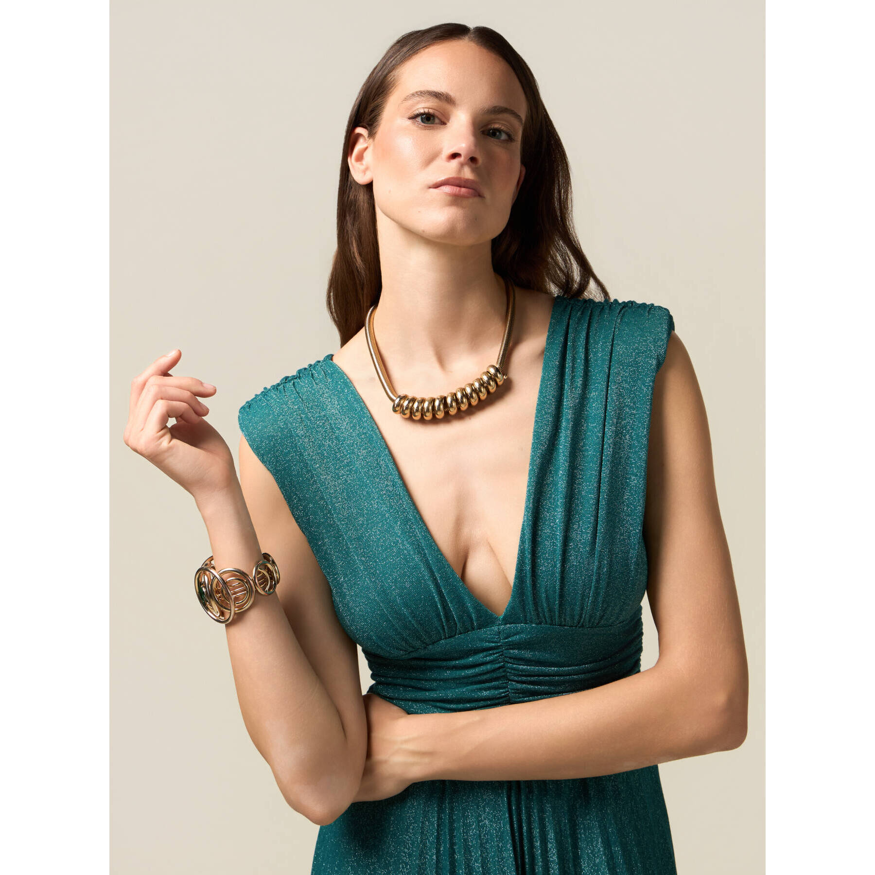 Oltre - Vestido largo de jersey lurex plisado - Petrol Blue