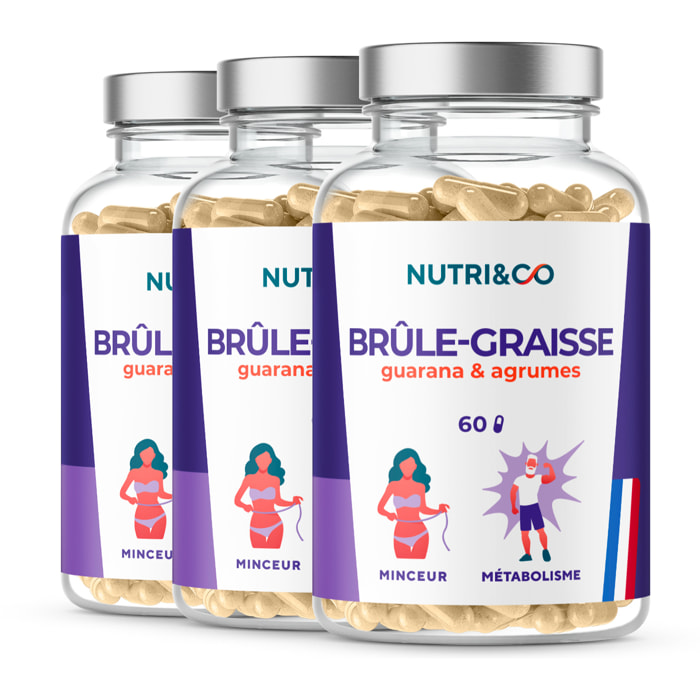 Brûle Graisse Puissant et Naturel Thé Vert & Agrumes - 60 gélules Vegan - Lot de 3