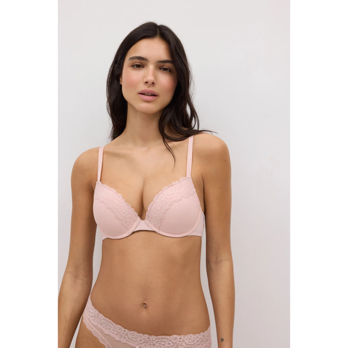 Reggiseno push up con pizzo rosa