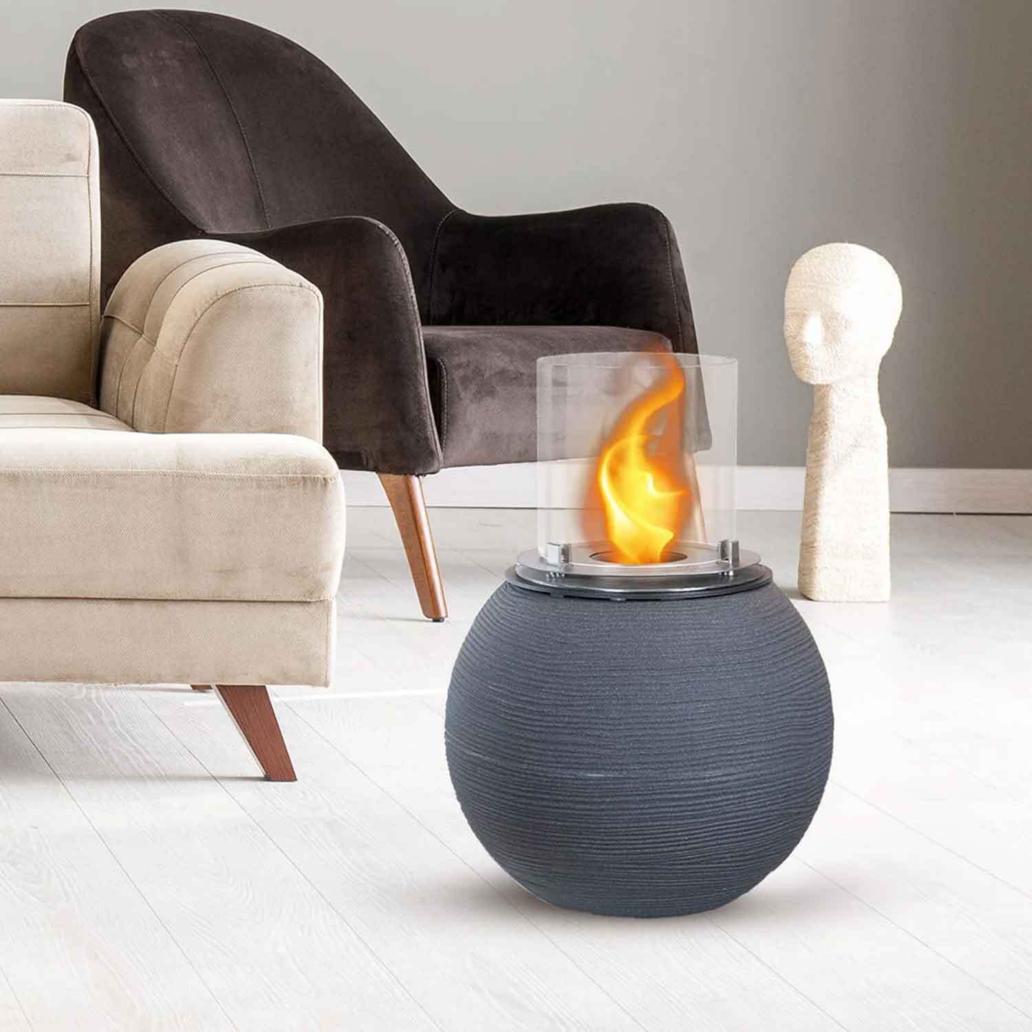 Botticelli - Camino a bioetanolo da terra, braciere da giardino Ø 40xH54 cm, colore grigio