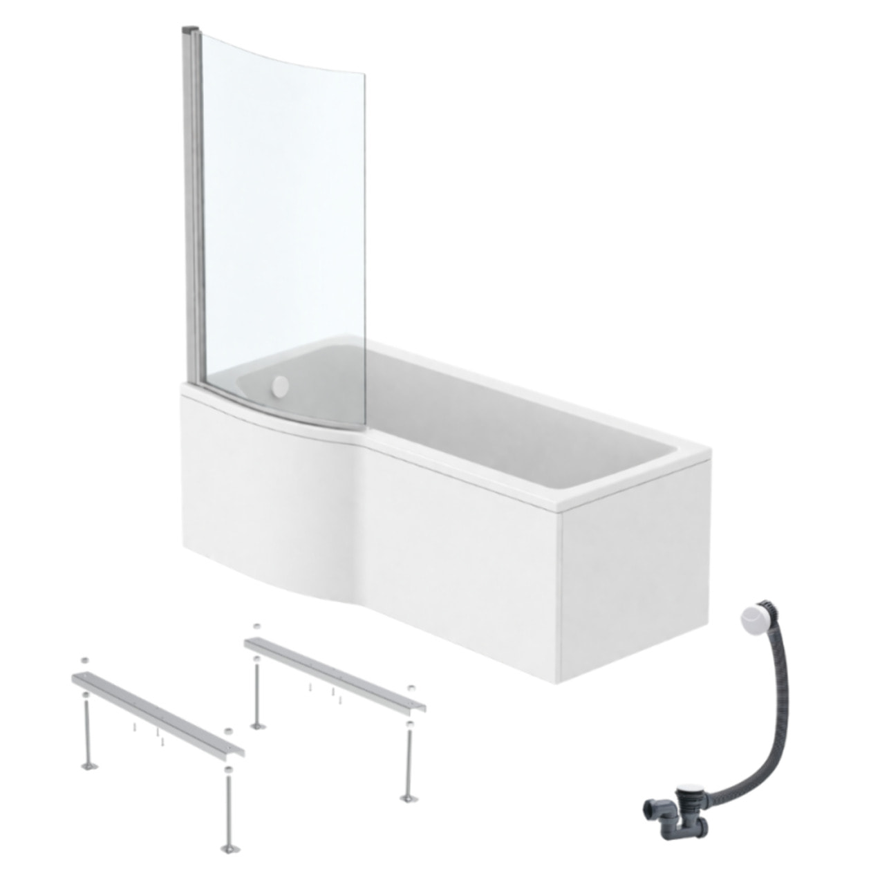 Pack baignoire bain douche 170 x 80 cm gauche Connect Air + tablier + pare bain fixe  + pieds + vidage Blanc