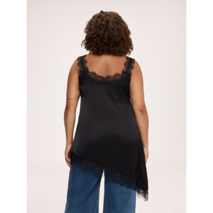 Fiorella Rubino - Top in raso di viscosa con dettagli in pizzo - Nero