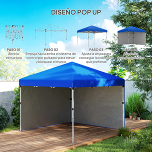 Carpa Plegable Pop-up Gazebo 3x3 m Cenador Plegable con 2 Paredes Laterales Anti-UV Altura Ajustable en 3 Niveles Sacos de Arena y Bolsa de Transporte con Ruedas para Camping Fiestas Azul