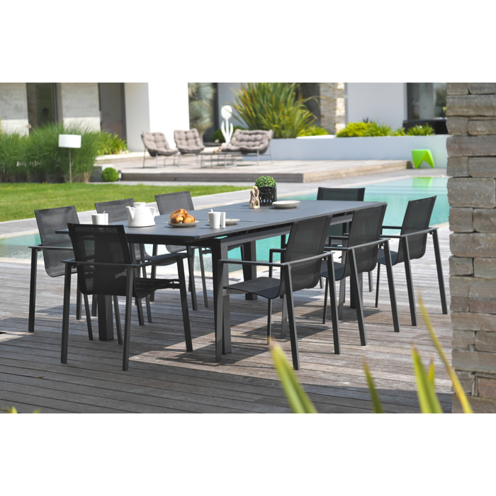 ALU-MIAMI - Ensemble repas de jardin 8 places en aluminium anthracite
