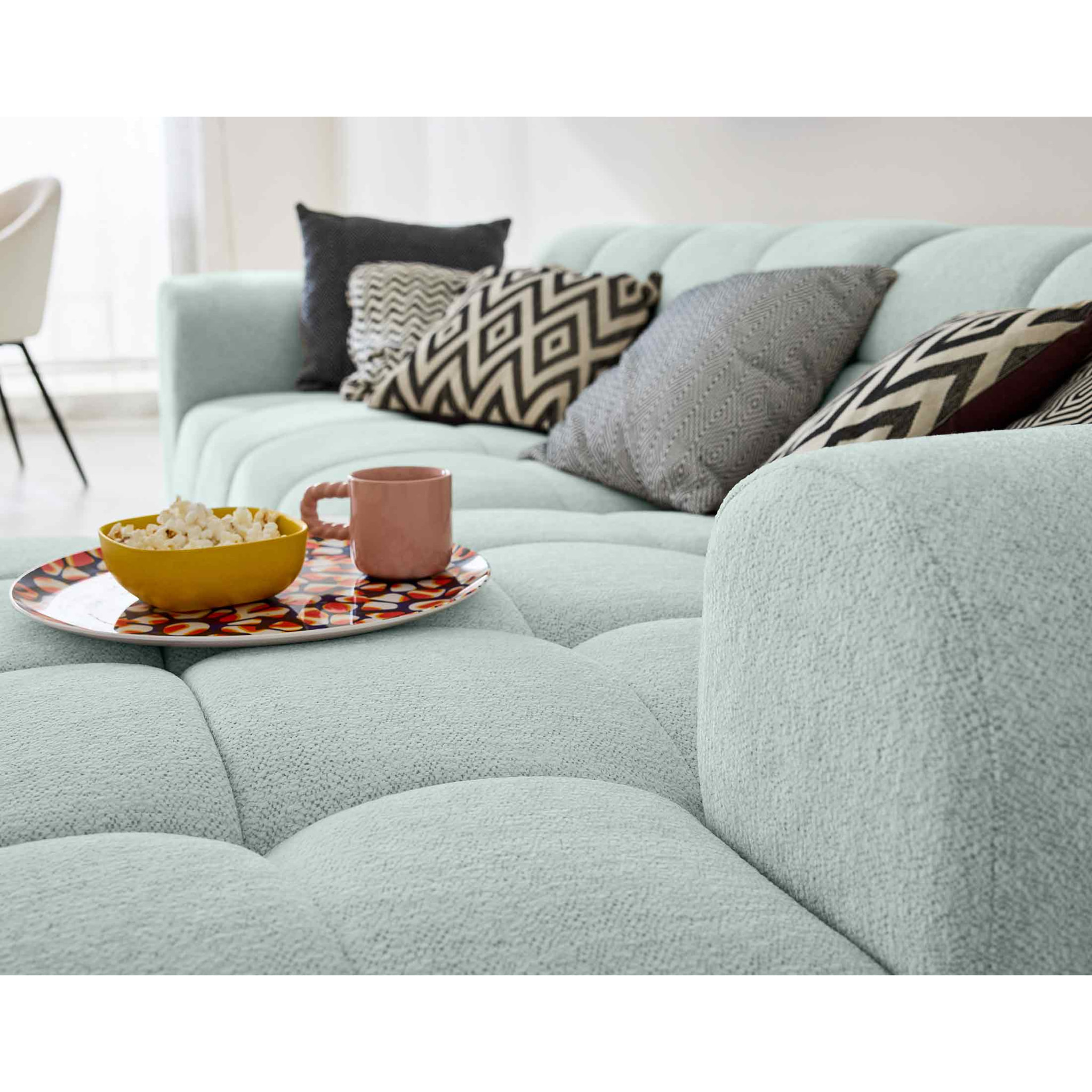 Ray - canapé d'angle droit - 4 places - en tissu texturé - Bleu