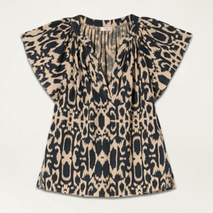 Oltre - Blusa con estampado étnico - Negro