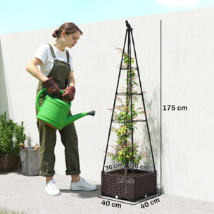 Jardinera con Enrejado Metálico, Jardinera Exterior para Plantas Trepadoras, Maceta de PP con Orificios de Drenaje y Tapones, Macetero Elevado para Jardín, Patio, 40x40x175 cm, Negro