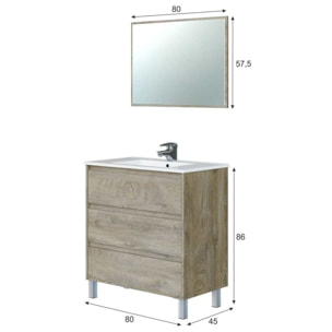 Mueble baño devin 3c 80cm color alaska con espejo, sin lavabo