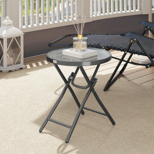 Table basse carrée bistro de jardin dia. 60 x 50 cm pliable métal époxy noir plateau verre trempé