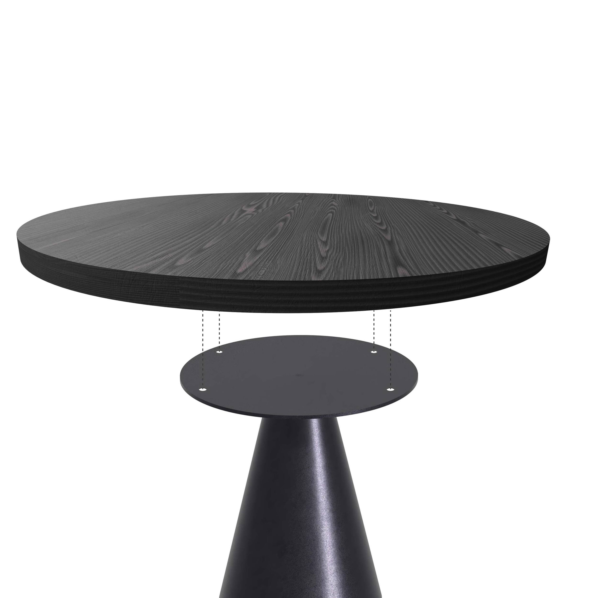 Artù Black - Tavolo da pranzo rotondo Ø 120 cm in legno laminato con base a cono in metallo, top nero