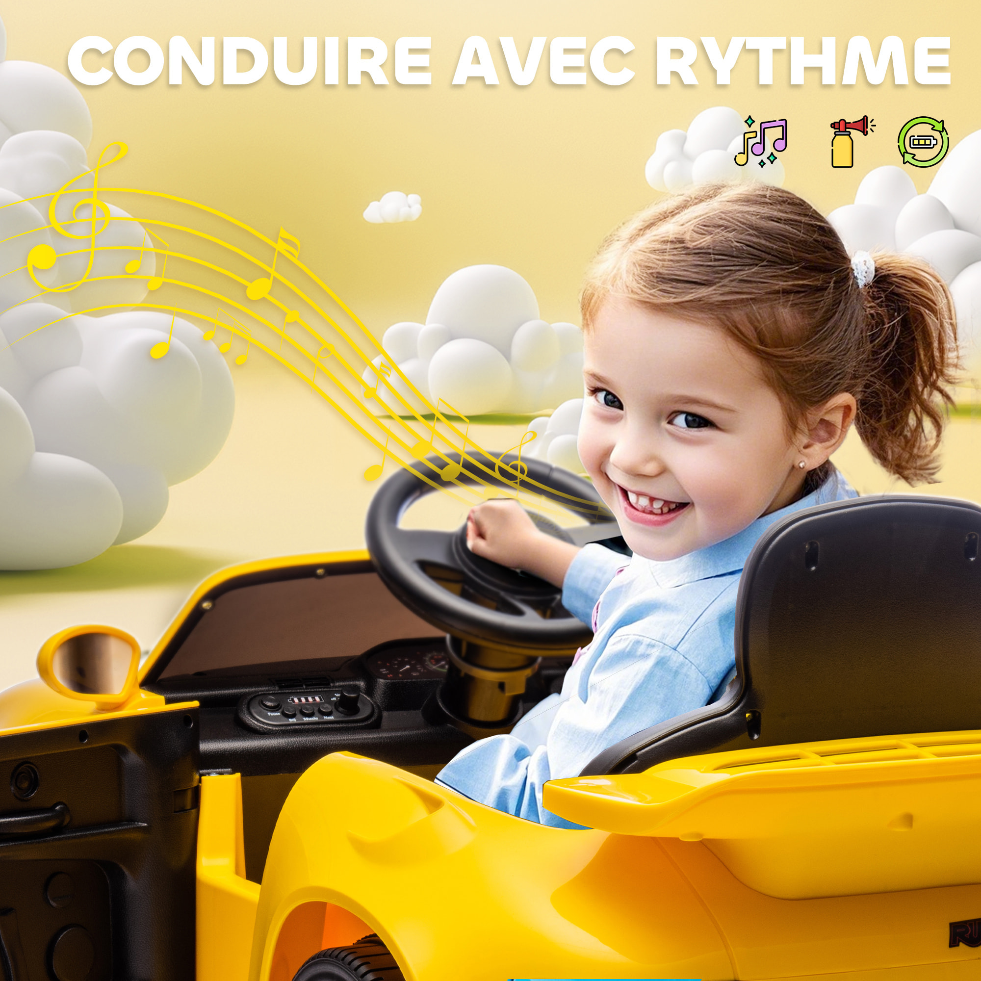 Voiture électrique enfant licence officielle RUF CTR 2017 12V 5Km/h max. télécommande nombreux effets jaune