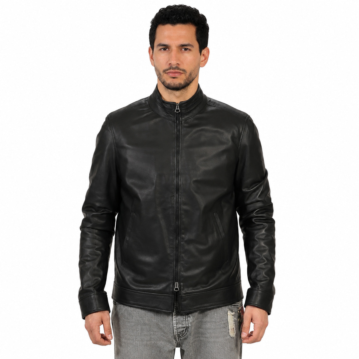 Giubbino in vera pelle di vitello Nero