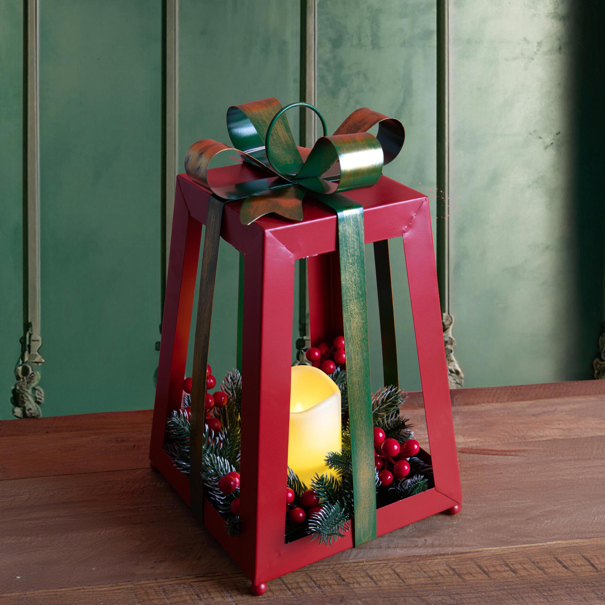 Lant.natalzia con candela led - Pezzi 1 - ROSSO - Bianchi Dino SpA