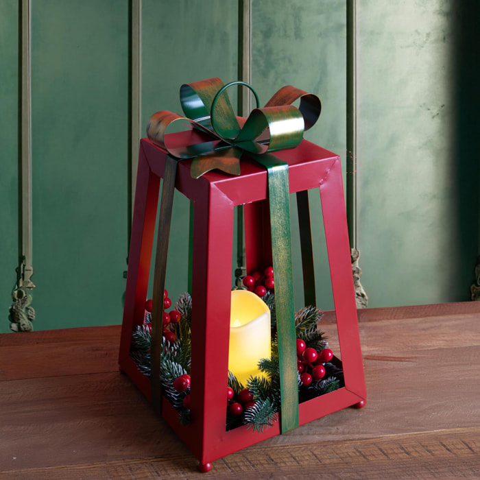 Lant.natalzia con candela led - Pezzi 1 - ROSSO - Bianchi Dino SpA