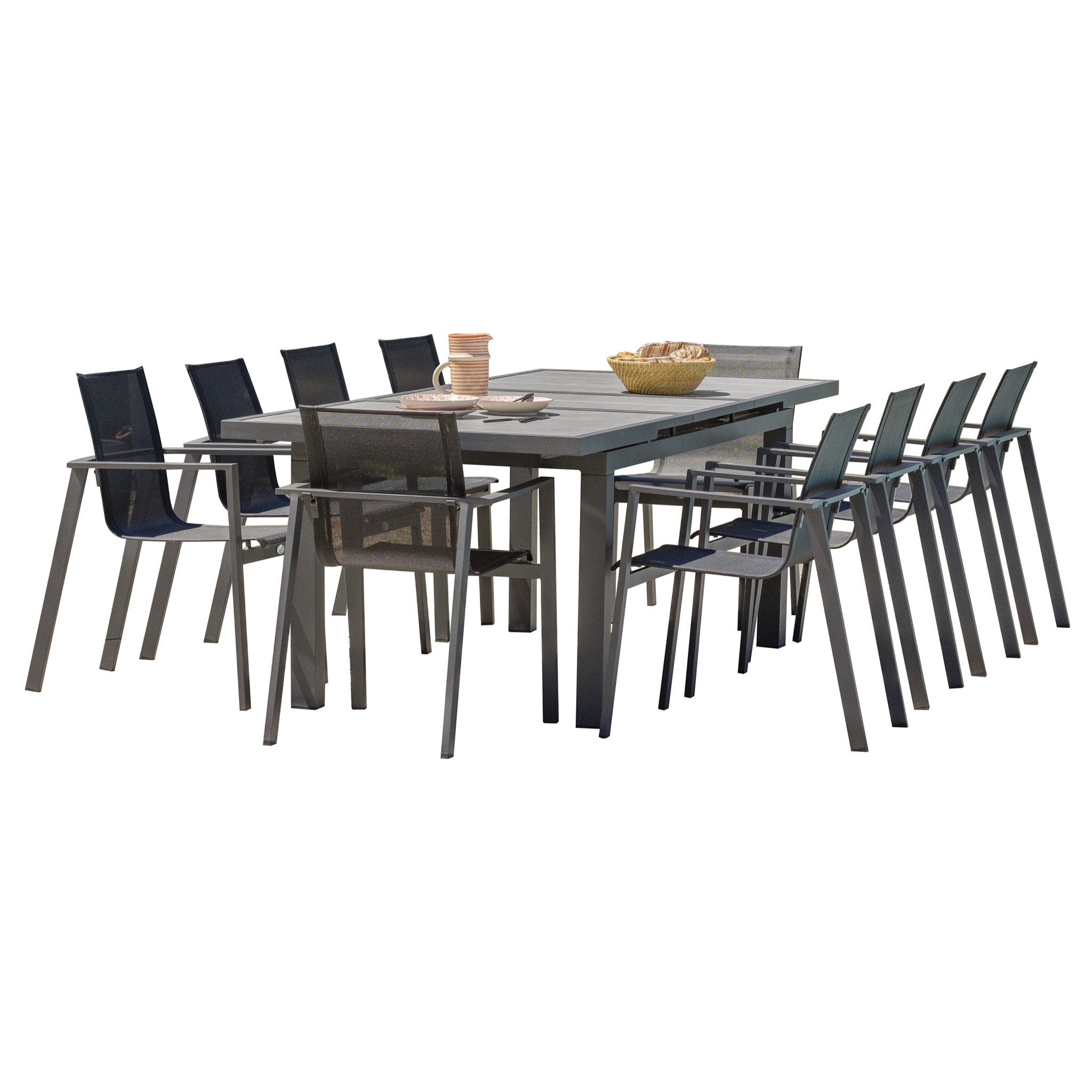 VENISE - Ensemble repas de jardin 10 places en aluminium gris anthracite