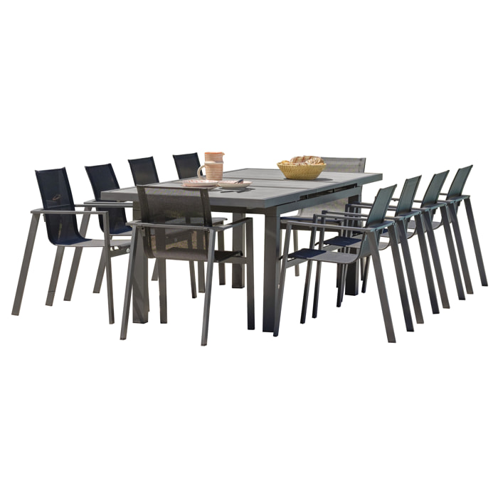 VENISE - Ensemble repas de jardin 10 places en aluminium gris anthracite