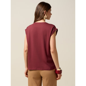 Oltre - Camiseta de dos materiales con lentejuelas - Burgundy