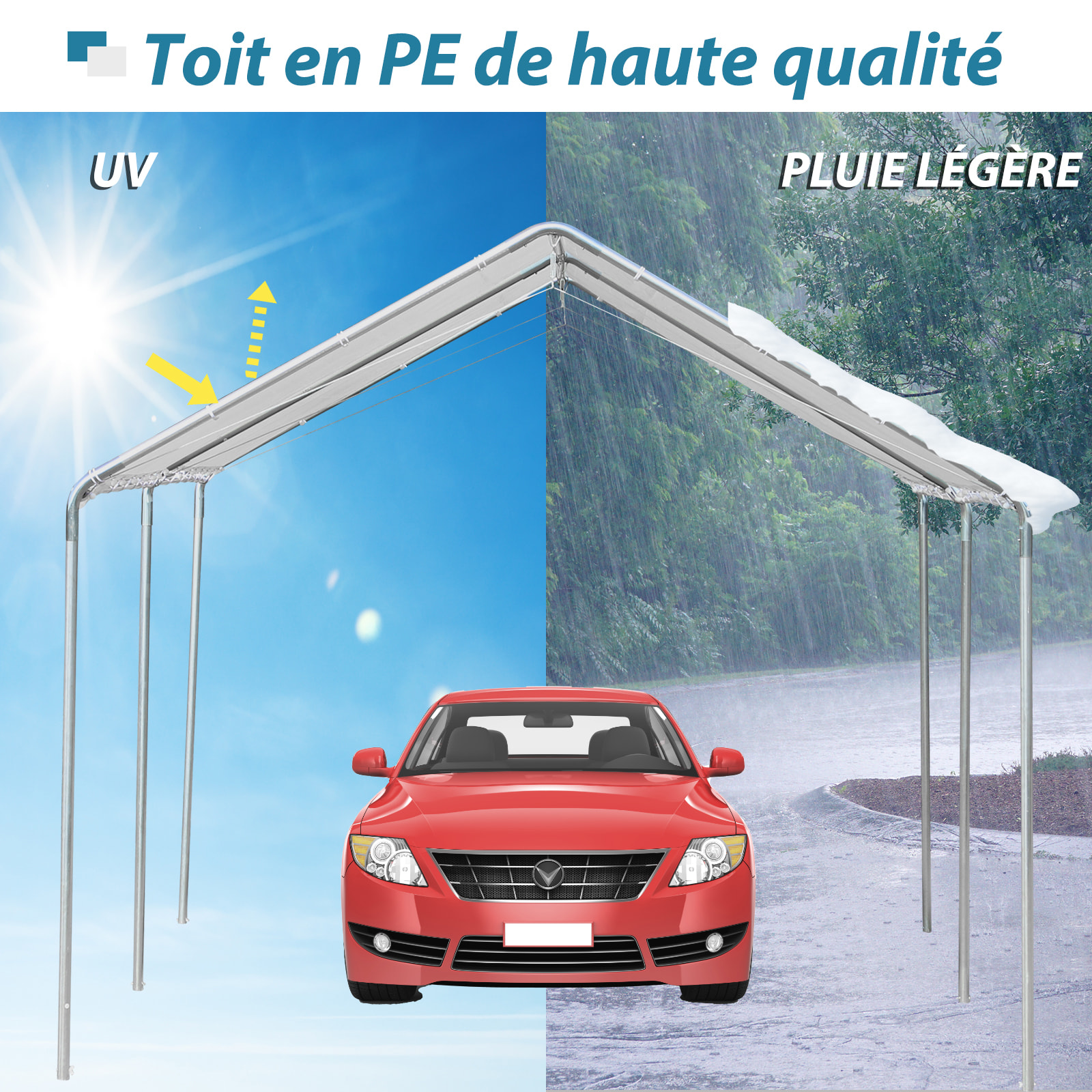 Carport auvent pour voiture 5,95L x 2,90l x 2,60H m acier galvanisé robuste PE haute densité blanc