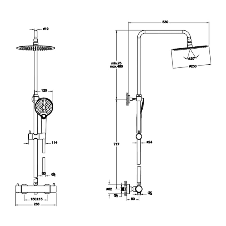 Colonne de douche VITRA Aquaheat Bliss 250