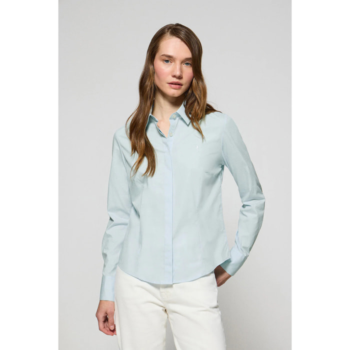 Camisa slim de popelín color aguamarina con logo bordado Rigby Go