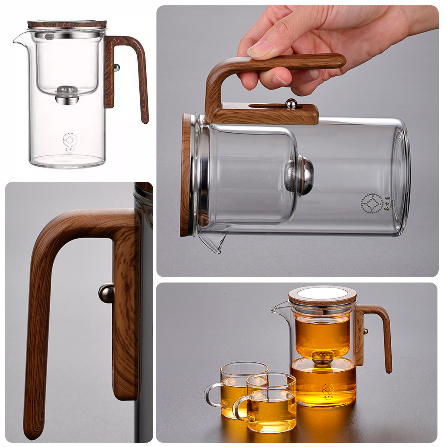 Tetera de cristal de 600 ml con filtración magnética, filtro de acero inoxidable de micromalla y vidrio borosilicato resistente al calor. Incluye 2 tazas.