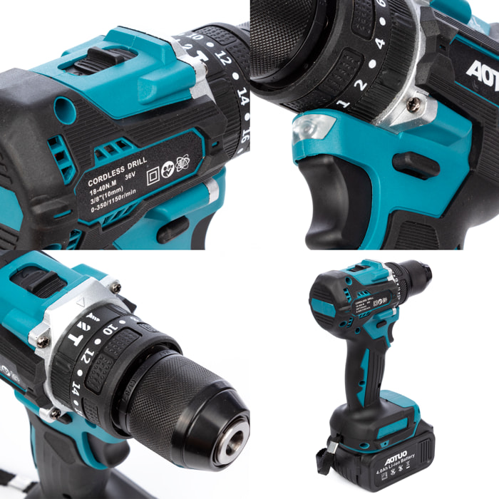 Set de 5 herramientas eléctricas, radial angular, martillo percutor, taladro, sierra de calar y llave de impacto 21V. Con dos baterías de 13000mAh.