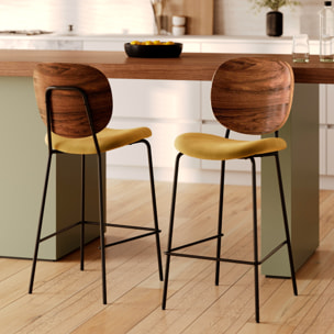 Lot de 2 chaises pour îlot central 65,5 cm en velours jaune - Simone