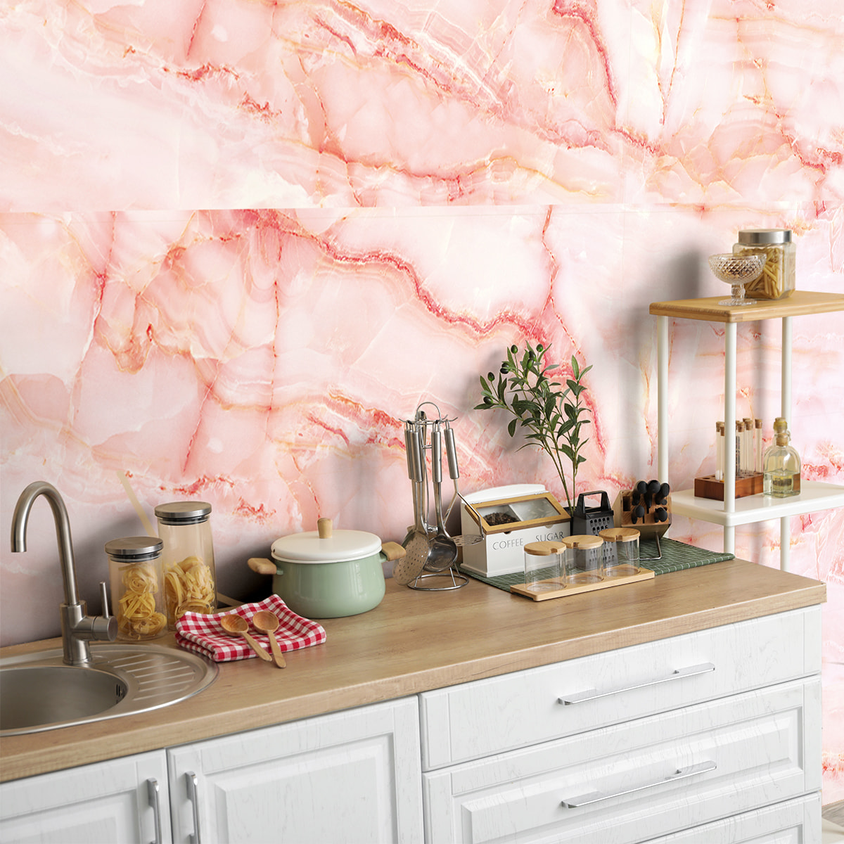 Sticker crédence adhésive - MARBRE ROSE - 60x200cm