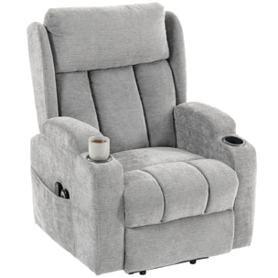 Fauteuil releveur massant chauffant inclinable repose-pieds ajustable télécommande gris clair