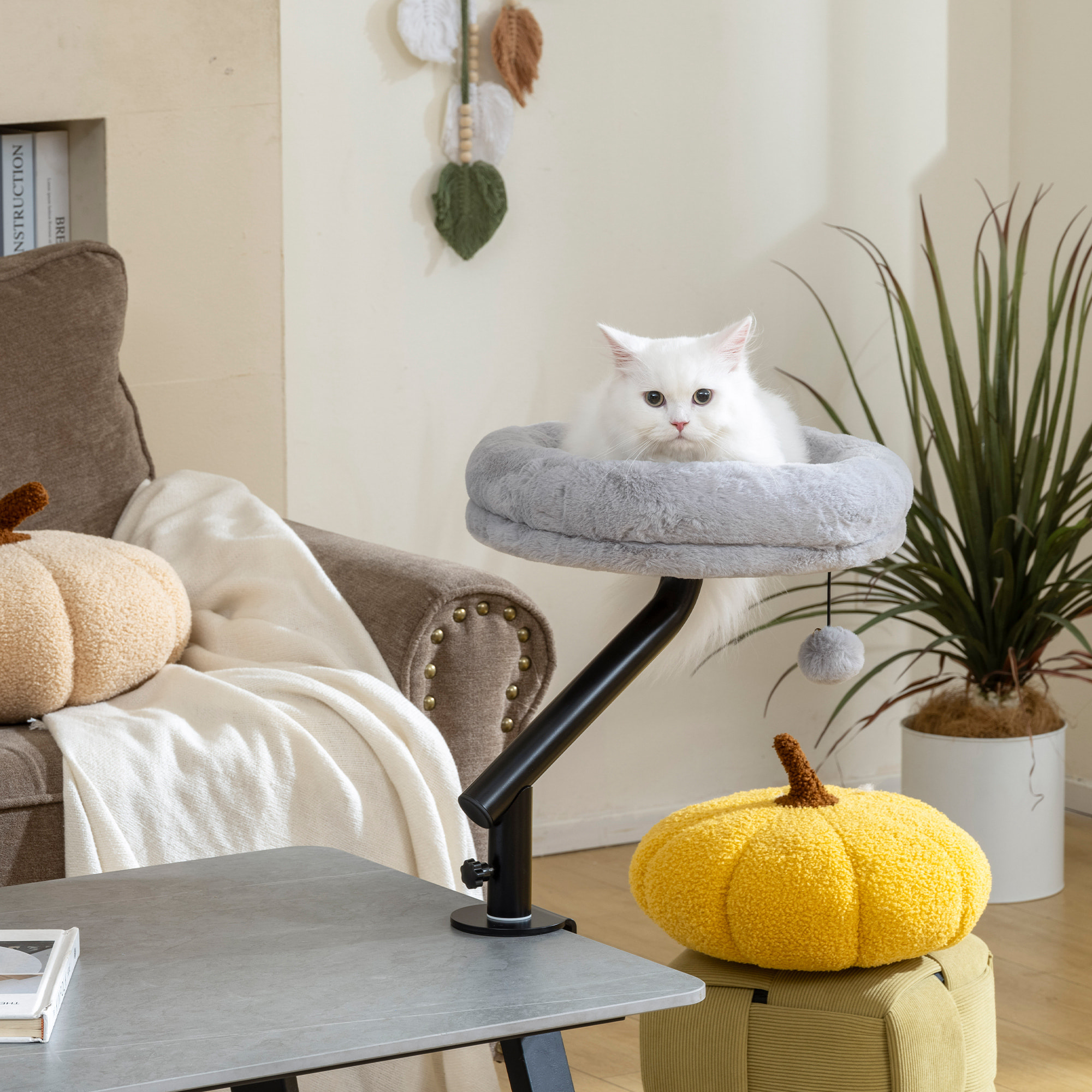 Lit de bureau pour chat pivotant réglable déhoussable gris